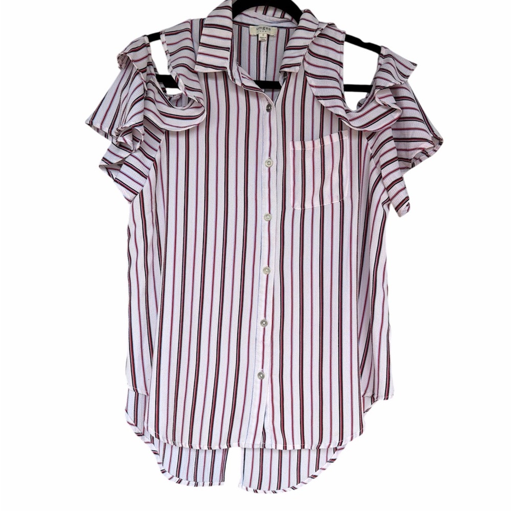 Umgee Striped Cold Shoulder Blouse